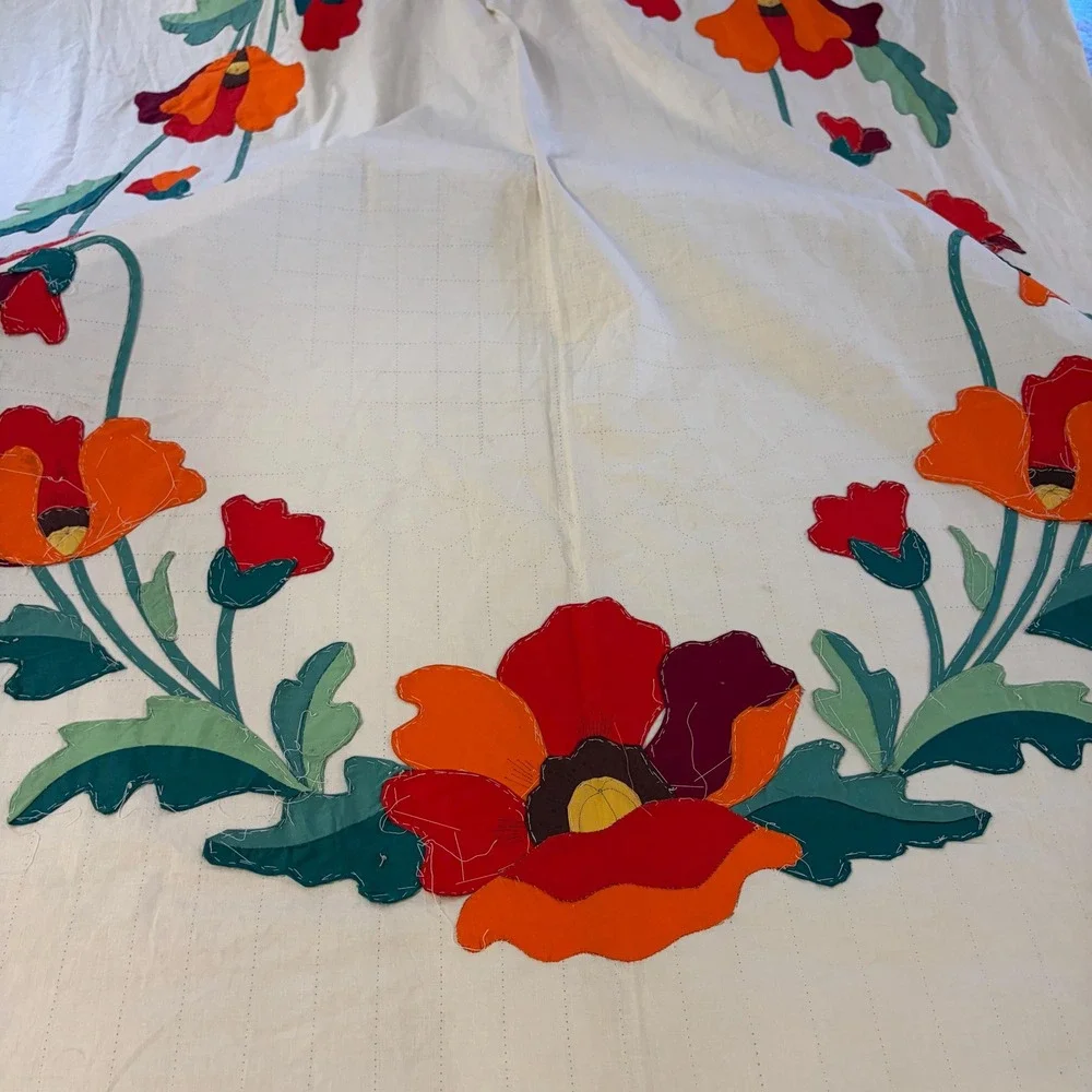 Vintage Progress Poppy Wreath Quilt Top Unfinished Appliqué Pre Stamped